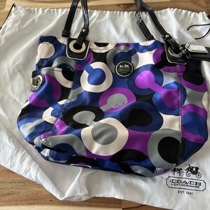 Coach Purple and Blue Shoulder Bag with Artistic Design